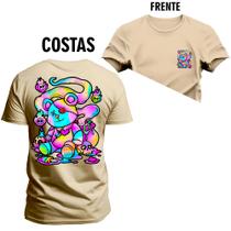 Camiseta Algodão Premium Estampada Confortável Urso Cores Frente Costas