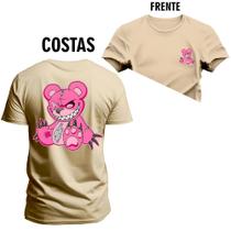 Camiseta Algodão Premium Estampada Urso Garras Frente Costas