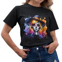 Camiseta Algodão Premium Feminina Baby Look Estampa Cartoon Halloween Bruxa Manga Curta Plus Size Camiseta Algodão Premium Feminina Baby Look Estampa Cartoon Halloween Bruxa Manga Curta Plus Size