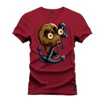 Camiseta Algodão Premium T-Shirt Caveira Pirata Ancora