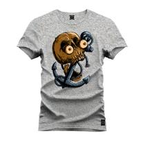 Camiseta Algodão Premium T-Shirt Caveira Pirata Ancora