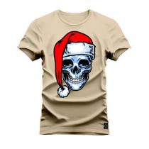Camiseta Algodão Premium T-Shirt Caveirinha Natalina