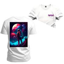 Camiseta Algodão Premium T-Shirt Lua Spacial Frente Costas