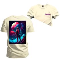 Camiseta Algodão Premium T-Shirt Lua Spacial Frente Costas