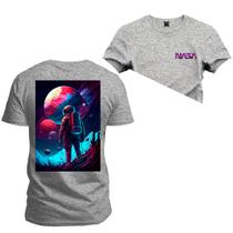 Camiseta Algodão Premium T-Shirt Lua Spacial Frente Costas