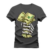 Camiseta Algodão Premium T-Shirt Mão Caveira Money