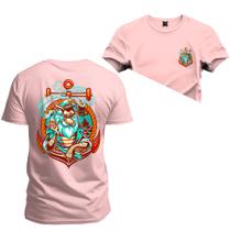 Camiseta Algodão Premium T-Shirt Pirata Ancora Frente Costas