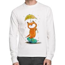 Camiseta Algodão Raposa Fofinha Na Chuva Manga Longa - Foca na Moda