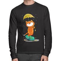 Camiseta Algodão Raposa Fofinha Na Chuva Manga Longa - Foca na Moda