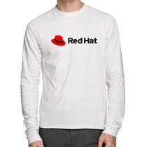 Camiseta Algodão Red Hat Linux Logo Manga Longa - Foca na Moda