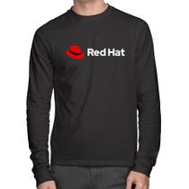 Camiseta Algodão Red Hat Linux Logo Manga Longa - Foca na Moda Camiseta Algodão Red Hat Linux Logo Manga Longa - Foca na Moda
