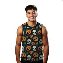 Camiseta Algodão Regata Verão Estilo Moda Praia Abóbora Caveira Halloween Terror 187 Camiseta Algodão Regata Verão Estilo Moda Praia Abóbora Caveira Halloween Terror 187