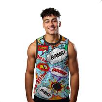 Camiseta Algodão Regata Verão Estilo Moda Praia Bang Boom Quadrinhos Balão 60