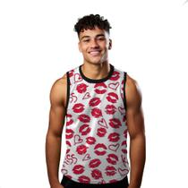 Camiseta Algodão Regata Verão Estilo Moda Praia Beijos Kiss Vermelho Marcas 150
