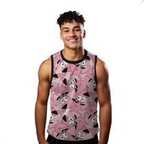 Camiseta Algodão Regata Verão Estilo Moda Praia Cachorro Rosa Cartoon Desenho 200