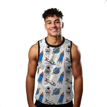Camiseta Algodão Regata Verão Estilo Moda Praia Cartoon Astronauta Planetas Foguete 474