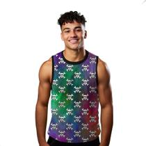 Camiseta Algodão Regata Verão Estilo Moda Praia Caveiras Cartoon Branco Colorido 753