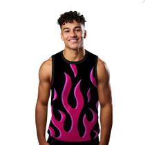 Camiseta Algodão Regata Verão Estilo Moda Praia Chamas Cartoon Rosa Fogo 80 Camiseta Algodão Regata Verão Estilo Moda Praia Chamas Cartoon Rosa Fogo 80