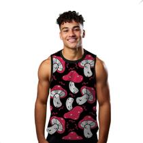 Camiseta Algodão Regata Verão Estilo Moda Praia Cogumelos Cartoon Vermelho 128