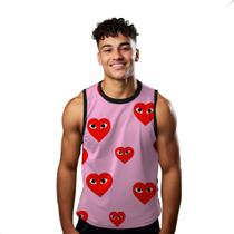 Camiseta Algodão Regata Verão Estilo Moda Praia Coração Cartoon Amor Red 282