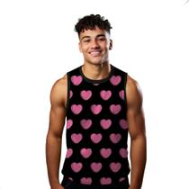 Camiseta Algodão Regata Verão Estilo Moda Praia Coração Rosa Cartoon 642