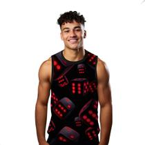 Camiseta Algodão Regata Verão Estilo Moda Praia Dados Neon Vermelho Red 439