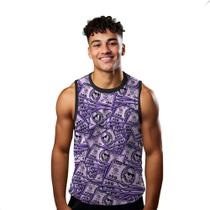 Camiseta Algodão Regata Verão Estilo Moda Praia Dinheiro Cartoon Money Roxo 49