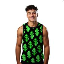 Camiseta Algodão Regata Verão Estilo Moda Praia Dinheiro Money Brilho Verde 333