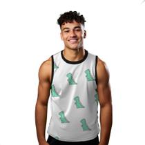 Camiseta Algodão Regata Verão Estilo Moda Praia Dinossauro Dino Cartoon Verde 358