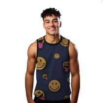 Camiseta Algodão Regata Verão Estilo Moda Praia Emoji Cartoon Faces 79