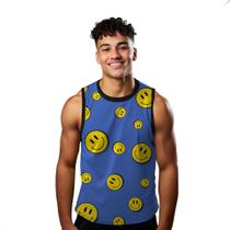 Camiseta Algodão Regata Verão Estilo Moda Praia Emoji Cartoon Feliz Amarelo 618