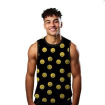 Camiseta Algodão Regata Verão Estilo Moda Praia Emojis Feliz Amarelo Happy 244