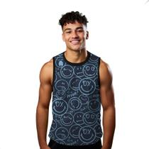 Camiseta Algodão Regata Verão Estilo Moda Praia Emojis Reação Azul 315
