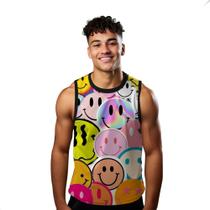 Camiseta Algodão Regata Verão Estilo Moda Praia Emojis Sortido Happy 293