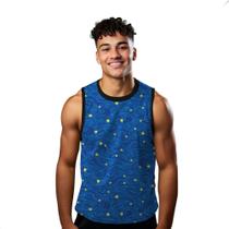 Camiseta Algodão Regata Verão Estilo Moda Praia Estilo Arte Estrelas Azul 99