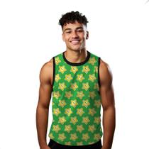 Camiseta Algodão Regata Verão Estilo Moda Praia Estrelas Cartoon Dourada 276