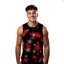 Camiseta Algodão Regata Verão Estilo Moda Praia Estrelas Cartoon Vermelho 726