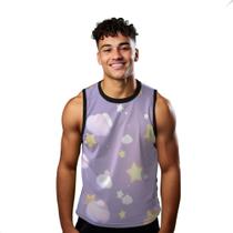 Camiseta Algodão Regata Verão Estilo Moda Praia Estrelas Nuvens Cartoon 817