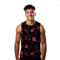 Camiseta Algodão Regata Verão Estilo Moda Praia Flores Cartoon Rosa 575 Camiseta Algodão Regata Verão Estilo Moda Praia Flores Cartoon Rosa 575