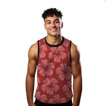 Camiseta Algodão Regata Verão Estilo Moda Praia Flores Cartoon Vermelho 706