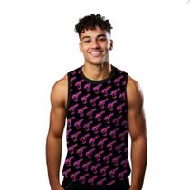 Camiseta Algodão Regata Verão Estilo Moda Praia Gun Cartoon Rosa Fogo 335