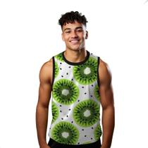 Camiseta Algodão Regata Verão Estilo Moda Praia Kiwi Cartoon Fruta Verde 553