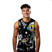 Camiseta Algodão Regata Verão Estilo Moda Praia Macaco Astronauta Cartoon Funny 478