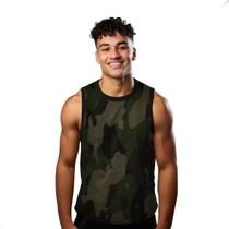 Camiseta Algodão Regata Verão Estilo Moda Praia Manchas Verde Exército 767