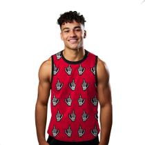 Camiseta Algodão Regata Verão Estilo Moda Praia Mão Gesto Esqueleto 502