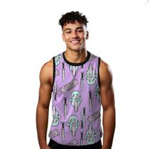 Camiseta Algodão Regata Verão Estilo Moda Praia Máscara Terror Faca 189