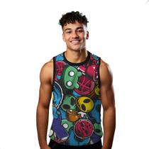 Camiseta Algodão Regata Verão Estilo Moda Praia Monstros Aliens Cartoon Colorido 110