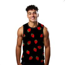 Camiseta Algodão Regata Verão Estilo Moda Praia Morango Cartoon Vermelho 609