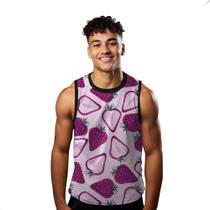 Camiseta Algodão Regata Verão Estilo Moda Praia Morangos Cartoon Vermelho 555 Camiseta Algodão Regata Verão Estilo Moda Praia Morangos Cartoon Vermelho 555