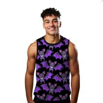Camiseta Algodão Regata Verão Estilo Moda Praia Morcegos Cartoon Roxo 494